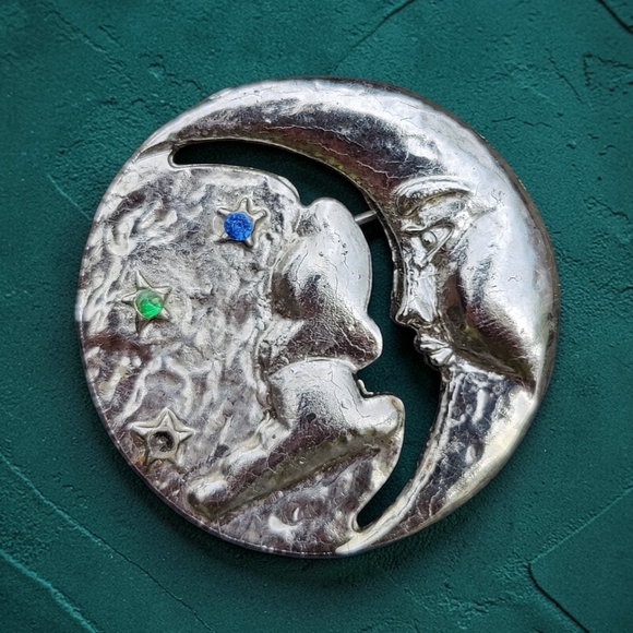 Vintage Jewelry - 🌙 Vintage Celestial Moon And Stars Brooch